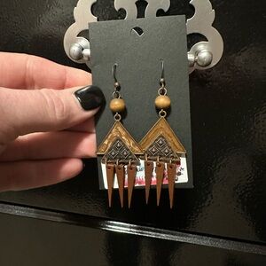 Geometric Gold and Brown Earrings
